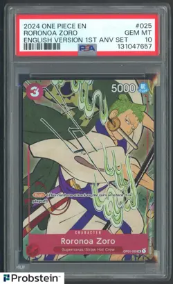 2024 One Piece EN Roronoa Zoro 1st Anniversary Set PSA 10 GEM MINT - Image 1