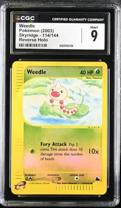 CGC 9 MINT Weedle 114/144 Skyridge Reverse Holo Pokemon Card - Image 1