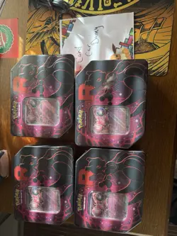 Lot of 4 Pokemon TCG Team Rockets Mewtwo EX Tin - Factory Sealed - Image 1