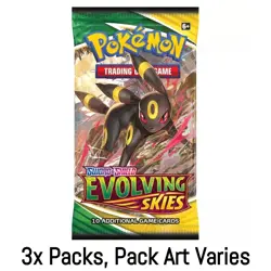 3x Packs, Evolving Skies Pokemon Booster Pack (Pack Art Varies) 820650808777 - Image 1