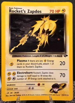 Pokemon TCG Gym Challenge Rockets Zapdos Holo Card 15/132 MP Condition - Image 1