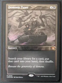 MTG English FOIL ETCHED Magic Card DEMONIC TUTOR Commander Masters Factory Error - Image 1