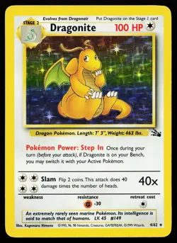 Dragonite 4/62 Unlimited Holo Rare Fossil Pokemon Card - Image 1