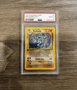 PSA 8 Machamp 1st Edition Holo Pokemon Card 8/102 Base Set 1999 NM-Mint Fresh - Image 1