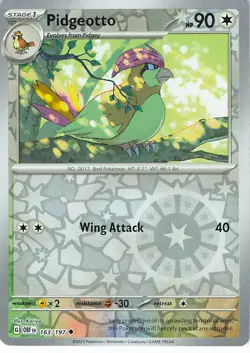 Pidgeotto 163/197 Uncommon Obsidian Flames Pokemon Reverse Holo Near Mint - Image 1