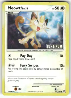 Meowth 106/146 Common Legends Awakened Pokemon Reverse Holo Damaged - Image 1