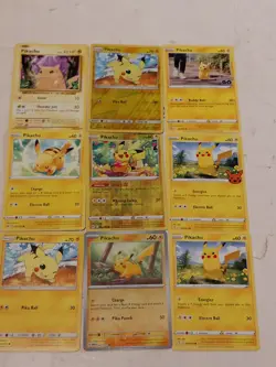 Pokemon Pikachu 9 Card Lot Bundle Regular, Holo & Reverse Holo - Image 1