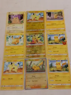 Pokemon Pikachu 9 Card Lot Bundle Regular, Holo & Reverse Holo - Image 4