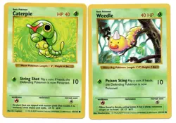 Shadowless Caterpie 45/102 & Weedle 69/102 Base Set 1999 Vintage Pokemon Cards - Image 1
