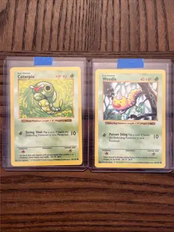 Shadowless Caterpie 45/102 & Weedle 69/102 Base Set 1999 Vintage Pokemon Cards - Image 3