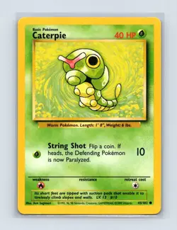 Caterpie 45/102 Common Base Set Unlimited Pokemon Lightly Played - Image 1