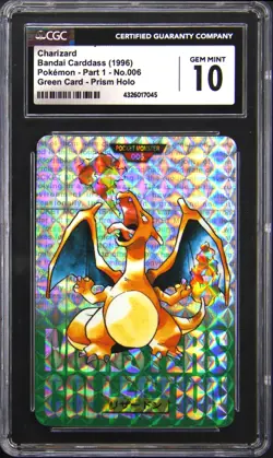 1996 POKEMON BANDAI CARDDASS PART 1 GREEN CARD - PRISM HOLO CHARIZARD CGC 10 - Image 1