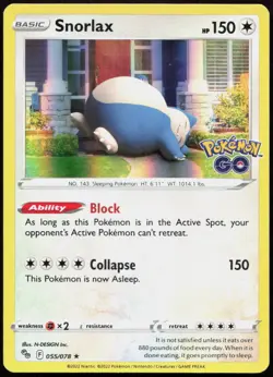 Snorlax Holo Rare Pokemon GO 055/078 LP - Image 1