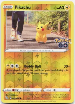Pikachu REVERSE HOLO Common Pokemon GO 027/078 LP - Image 1