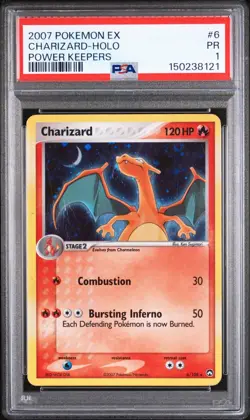 HUGE SWIRL PSA 1 2007 Pokemon EX Power Keepers Charizard Holo Foil Rare 6/108 - Image 1