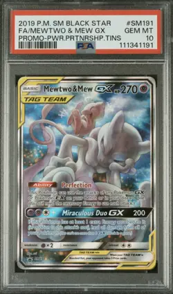 PSA 10 Mewtwo & Mew #SM191 2019 Pokemon GX Power Partnership Tins Promo Tag Team - Image 1