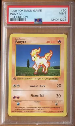 1999 Pokemon - 1st Edition Shadowless Ponyta Base Set 60/102 - PSA 9 MINT! WOTC - Image 1