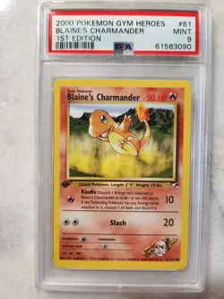 Pokemon Gym Heroes 1st Edition Blaine’s Charmander 61/132 PSA 9 MINT - Image 1
