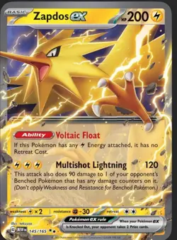 Pokemon TCG Zapdos ex 145/165 SV 151 Double Rare Holo EN 2023 200 HP - Image 1