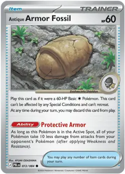Antique Armor Fossil 072/084 Common Pitch Black Pokemon Near Mint - Image 1