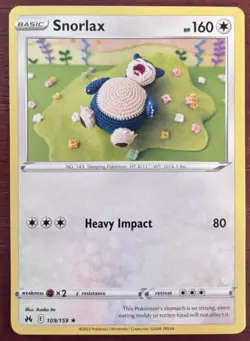 Snorlax 109/159 Rare Crown Zenith Pokemon Near Mint Asako Ito Crochet Art - Image 1