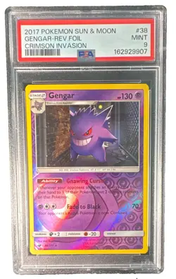 Pokemon TCG Gengar 38/111 SM Crimson Invasion Reverse Holofoil PSA 9 - Image 1
