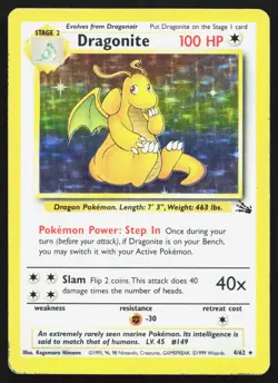 DRAGONITE 4/62 HOLO RARE FOSSIL POKEMON UNLIMITED HOLO MP - Image 1