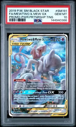 2019 POKEMON SM BLACK STAR PROMO #SM191 FA/MEWTWO & MEW GX PROMO PSA 10 - Image 1