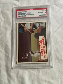 1961 Topps #410 Harvey Haddix Baseball Thrills Pirates 8 - NM/MT L-135 - Image 1