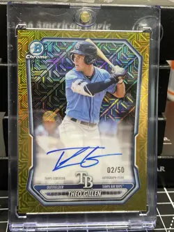 Topps 2026 Bowman Chrome Theo Gillen #BMA-TG Gold Refractor Auto /50 Rays - Image 1