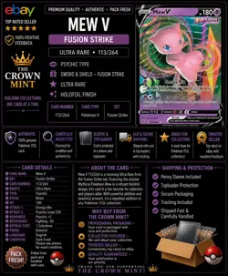 Mew V 113/264 Ultra Rare Holo Fusion Strike Pokemon Card Near Mint - Image 1