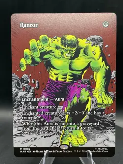 MAGIC THE GATHERING MTG MARVEL BORDERLESS RANCOR ENCHANTMENT #82 HULK - Image 1