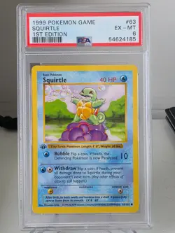 1999 Pokemon 1st Edition SQUIRTLE Shadowless #63 PSA 6 EX-MT Base Set Graded - Image 1