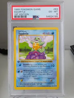 1999 Pokemon 1st Edition SQUIRTLE Shadowless #63 PSA 6 EX-MT Base Set Graded - Image 2