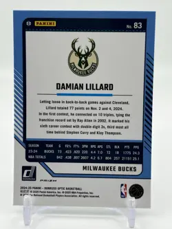Damian Lillard 2024-25 Panini Donruss Optic Green Seismic Prizm #83 - Image 2