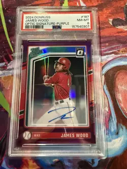 2024 Donruss Optic Signature Purple /49 James Wood RC PSA 8 - Image 1