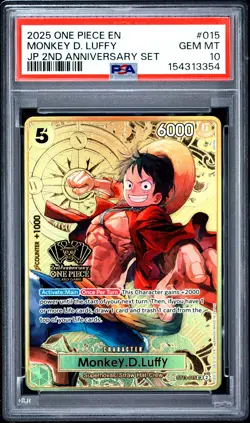 2025 ONE PIECE JAPANESE 2ND ANNIVERSARY SET #015 MONKEY D. LUFFY PSA 10 - Image 1