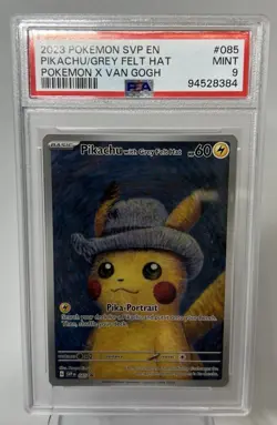 Pokemon Pikachu with Grey Felt Hat Van Gogh Full Art Promo SVP EN 085 PSA 9 Mint - Image 1