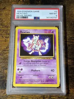 1999 POKEMON MOVIE PROMO MEWTWO #3 RARE WOTC PROMO STAMPED PSA 8 - Image 1