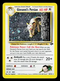 GIOVANNI'S PERSIAN 8/132 RARE GYM CHALLENGE POKEMON UNLIMITED HOLO HP - Image 1