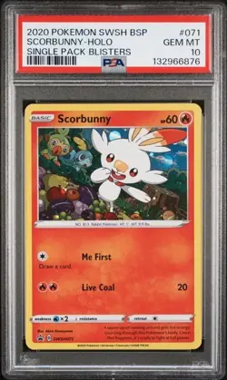 2020 POKEMON SWSH BLACK STAR PROMO #071 SCORBUNNY- COSMOS HOLO PSA 10, Pop 46 - Image 1