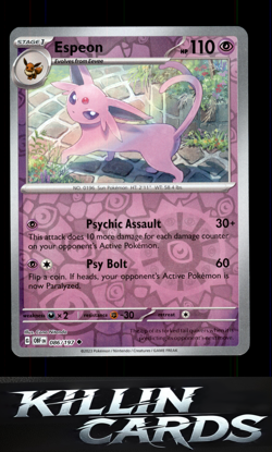 Reverse Holofoil Espeon 086/197 Pokemon Uncommon SV03: Obsidian Flames Card LP - Image 1