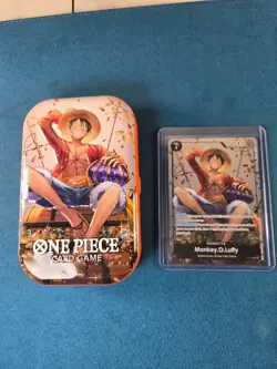 P-075 Monkey.D.Luffy Promo Card OPTCG English w/ Empty Collector's Tin - Image 1