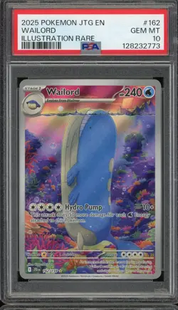 2025 POKEMON JOURNEY TOGETHER ENGLISH #162 WAILORD GEM MT PSA 10 IR - Image 1