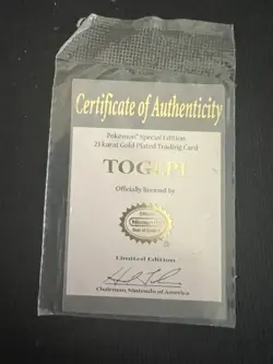 Pokemon Togepi 23K Gold-Plated Trading Card 1999 Nintendo w/ COA - Image 3