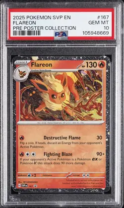 2025 POKEMON PRISMATIC EVOLUTIONS POSTER COLLECTION PROMO #167 FLAREON PSA 10 - Image 1