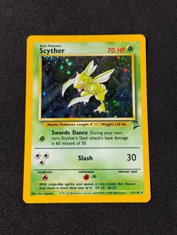 Pokemon Scyther 17/130 Holo Swirl Base Set 2 II 2000 NM - Image 1
