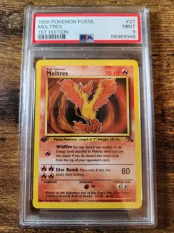 1999 Pokemon TCG Fossil Moltres 1st Edition PSA 9 Mint 27/62 Rare - Image 1