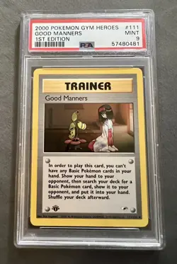 2000 Pokemon Gym Heroes 1st Edition Good Manners 111/132 PSA 9 Mint - Image 1