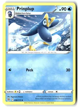 Prinplup 036/172 Uncommon Brilliant Stars Pokemon Near Mint - Image 1